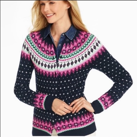 Talbots Fair Isle Cardigan Sweater - Picture 1 of 9